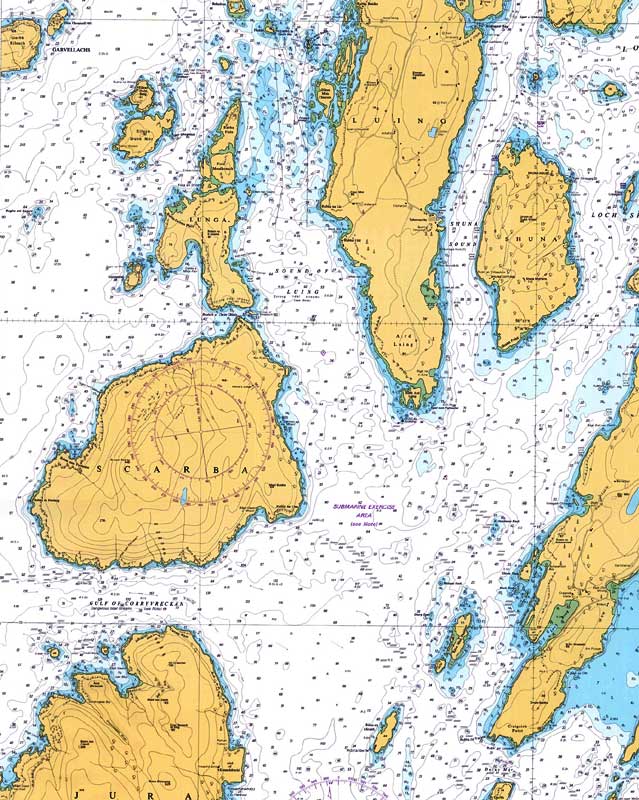 Chart / Map Showing Location Of Corryvreckan Whirlpool And Local Waters, Argyll Scotland