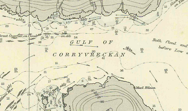 Chart / Map Showing Location Of Corryvreckan Whirlpool And Local Waters, Argyll Scotland - A Segment From The 1854 Admiralty Survey
